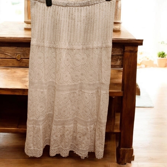 Vintage Bohemian Styled,Lined  White Skirt, Size L - Picture 3 of 9